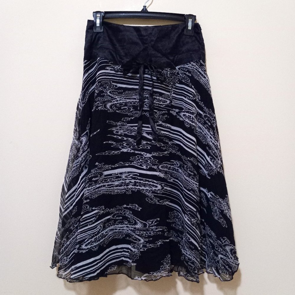 New! RUTH Women's Silk A Line Black White Chiffon Zip Side Casual Career Skirt 2